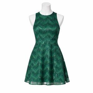 Size L Lulus Women’s Emerald Green Sequin Fit Flare Party Dress Cutout Back Mini